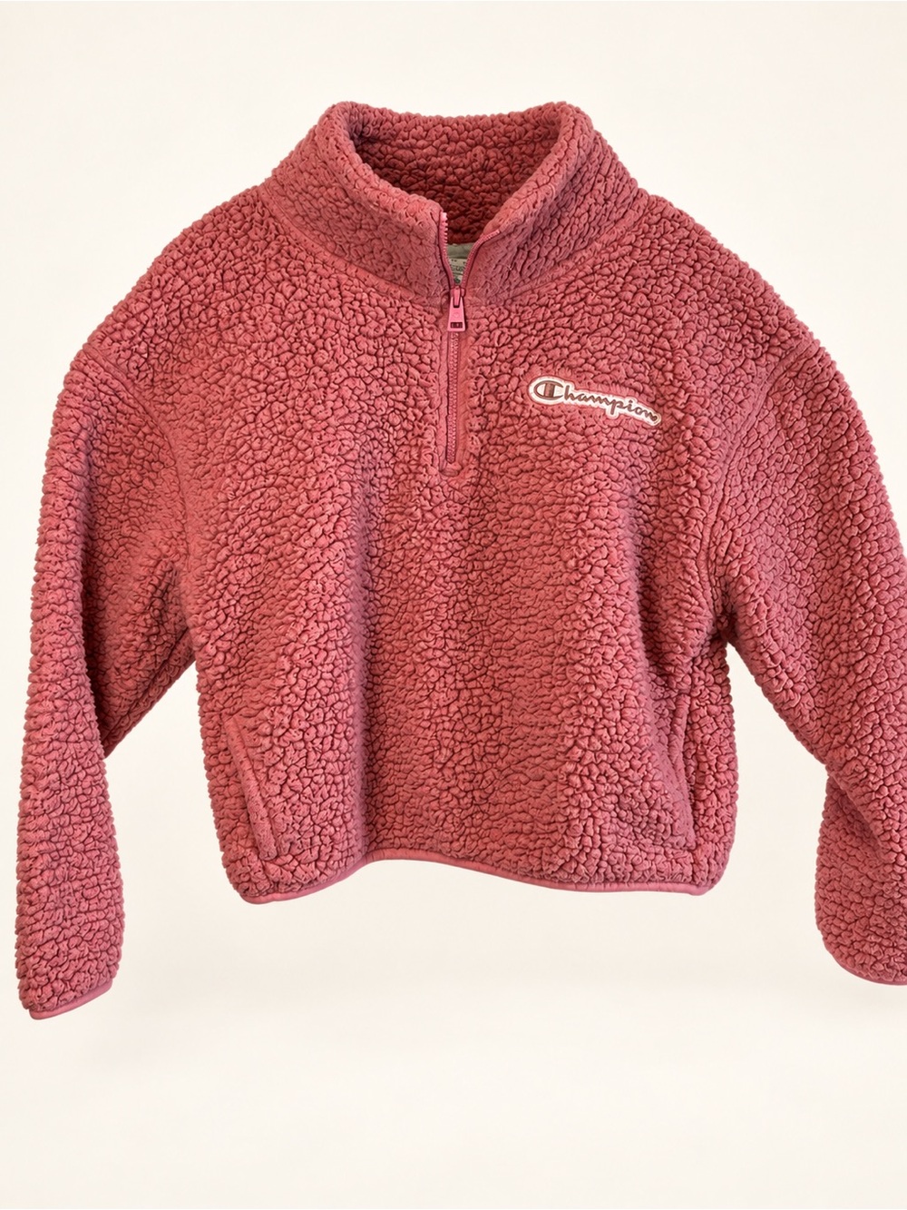 Champion Woman’s Rose Pink Sherpa Quarter-Zip Pullover Small